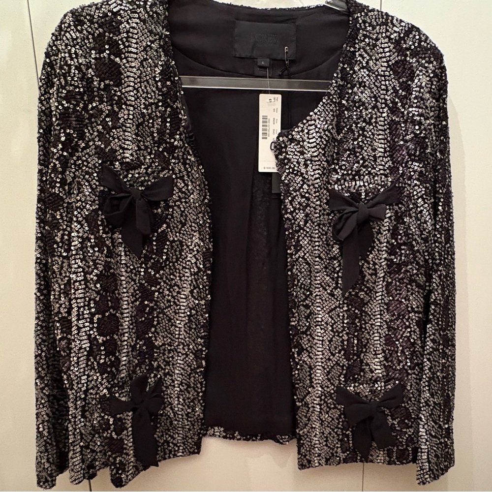 J. Crew Black and Silver Sequin Jacket